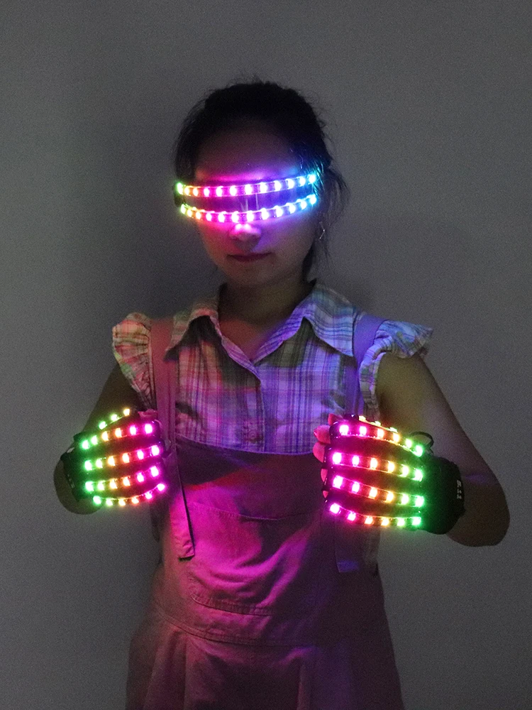 Rękawiczki LED Świecące okulary Rozświetlone okulary Rave Kostiumy Dekoracje DJ Występy taneczne Świecące rekwizyty Halloween Decorati — zdjęcie 2