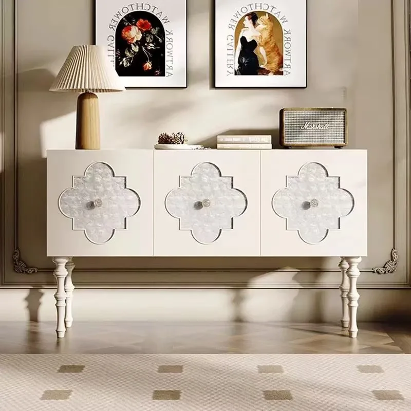 

French Cream Style Light Luxury Home Entrance Cabinet Solid Wood Dining Side Cabinet Design Sense Living Room Shell