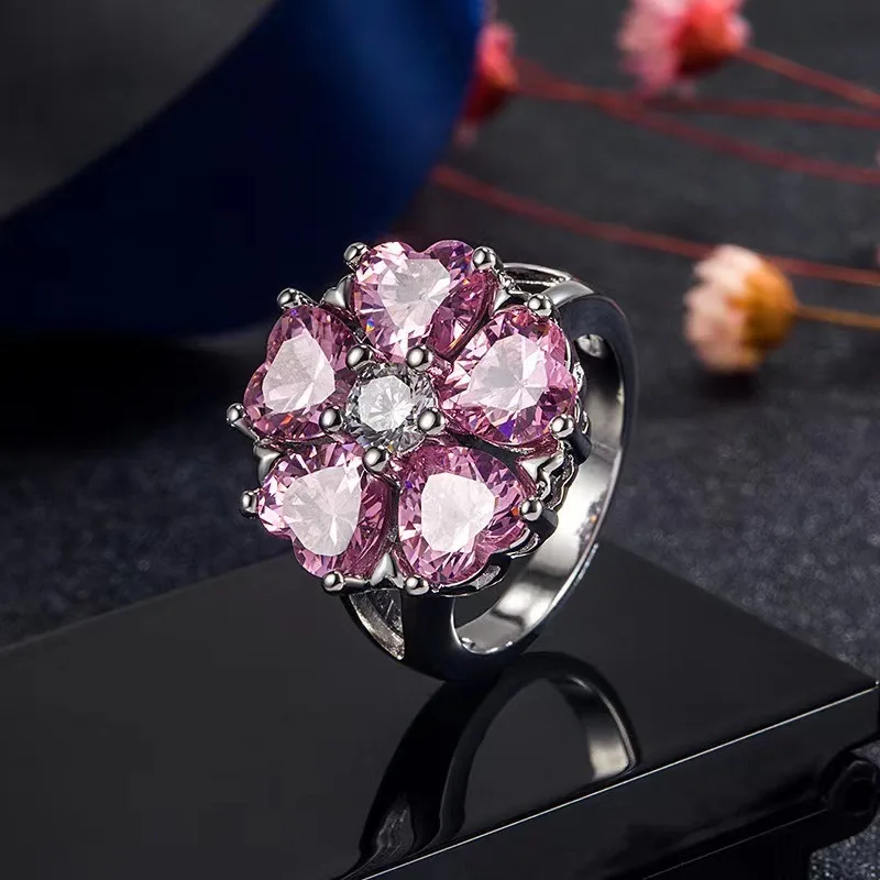 New Engagement Rings for Women  Jewelry Fresh and Versatile  Classic Pear-shaped Pink Casual and Trendy Zircon Set Ring image 2