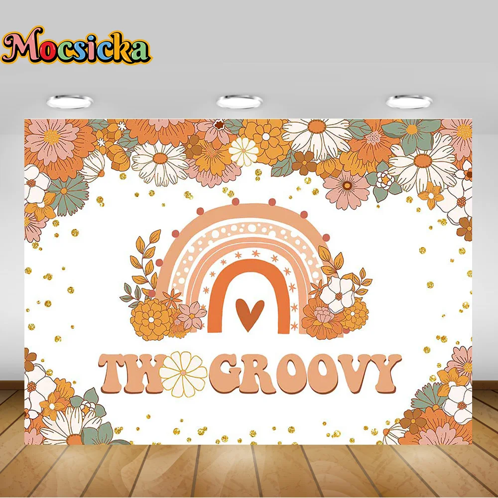 Groovy One วันเกิด Boho Rainbow Groovy ที่กำหนดเองพื้นหลังสุขสันต์วันเกิด70 Daisy Hippie Peace Love Party Supplies