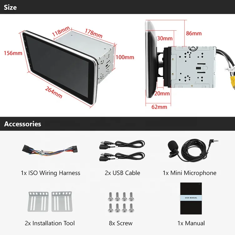 XTRONS 10.1 Inch QLED Rotatable Touch Screen Universal Central Multimedia 2din Car Stereo MP5 Player images - 6