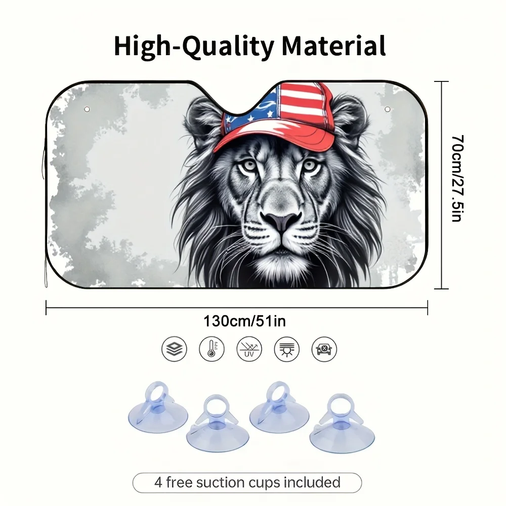 1pc Patriotic Lion Sun Visor Cover - American Flag Design, 2D Flat Printing, Fits Most Vehicles, Blocks Strong Sunlight, Keeps D