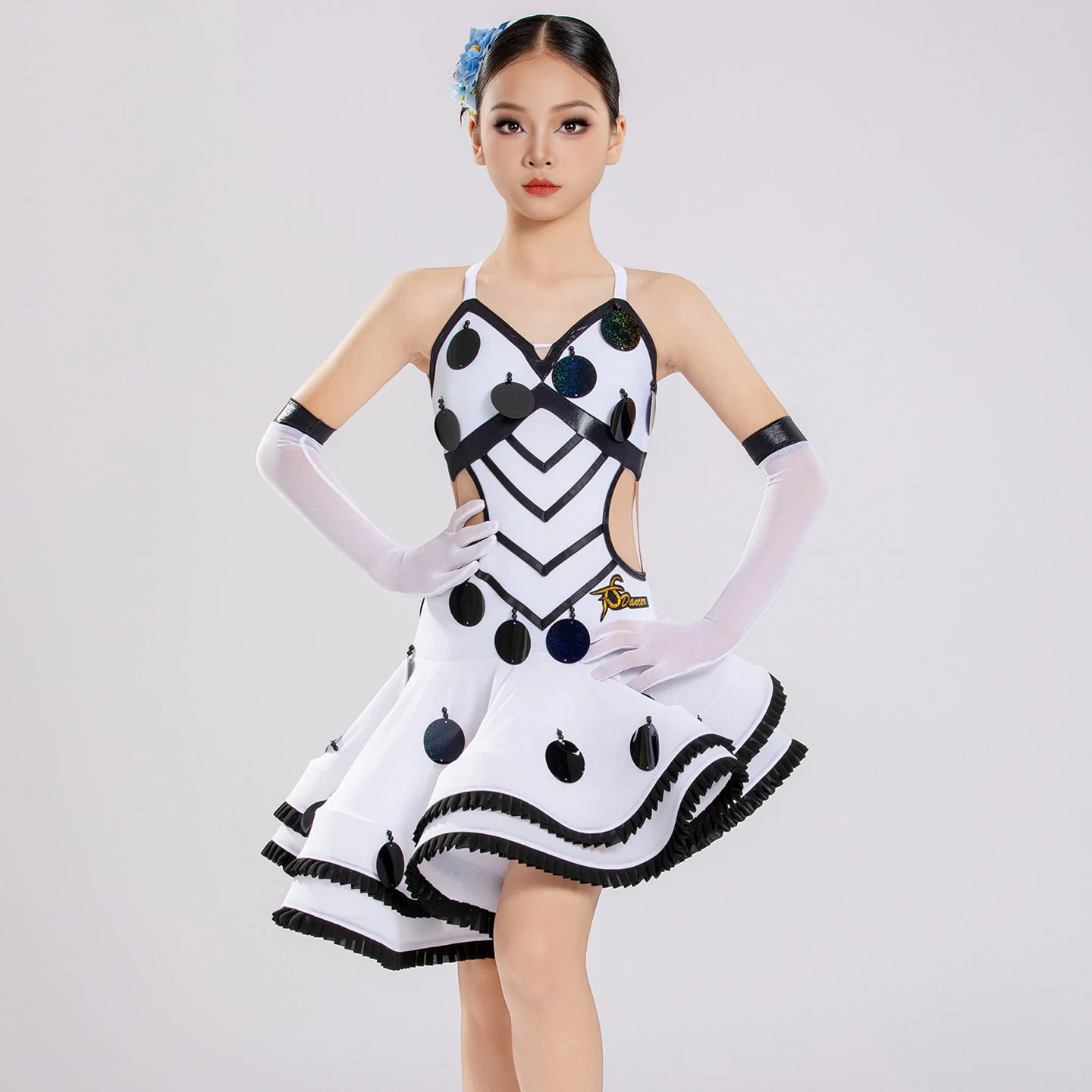 2026 New Girls Latin Dance Costume Polka Dot Tops Skirt Suit Kids Chacha Rumba Dance Dress Performance Competition Dress BL20397