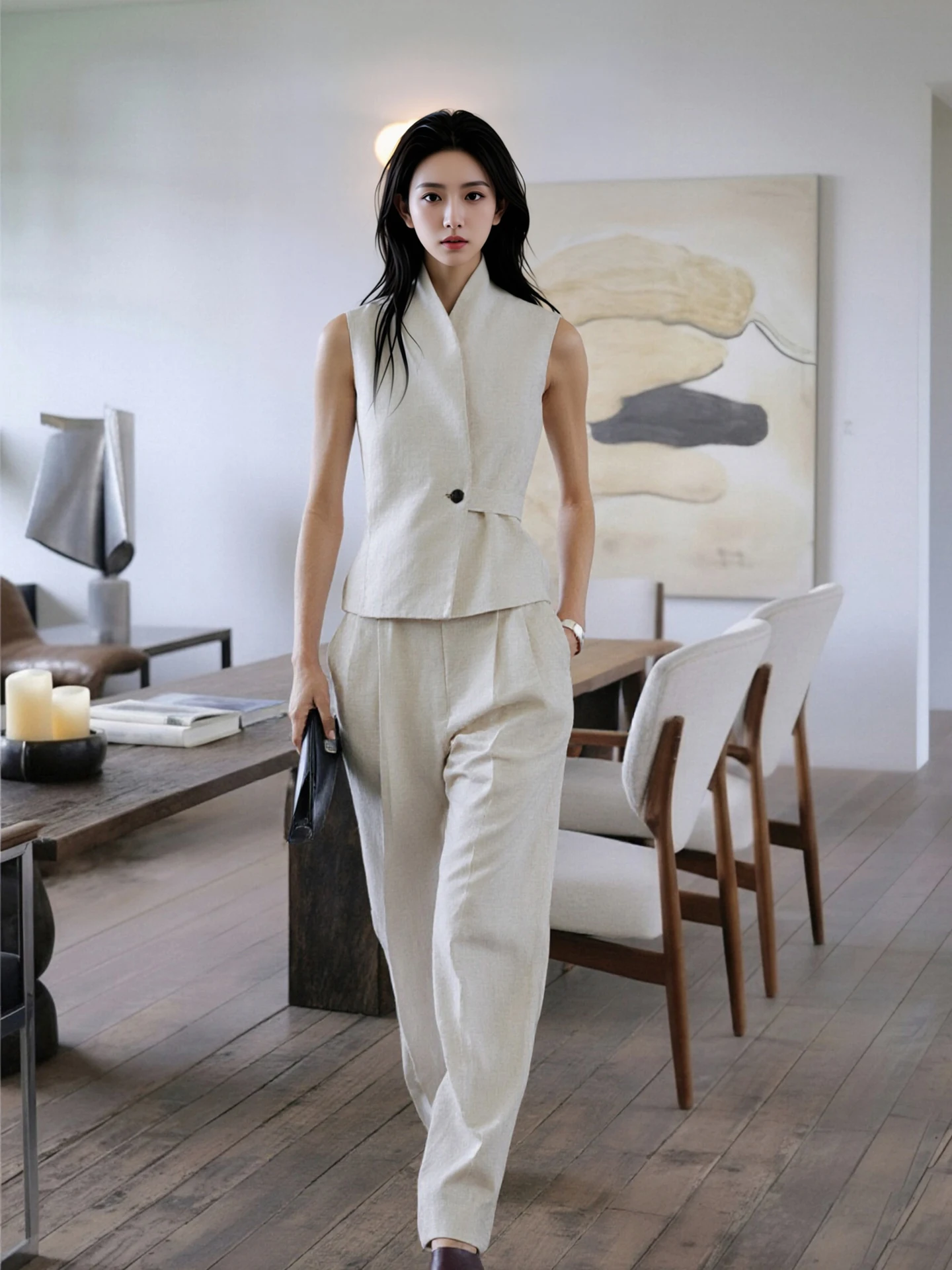 

Новый комплект в китайском стиле: жилет с маленьким воротником-стойкой и брюки из хлопка и льна, без воротника, модный женский комплект