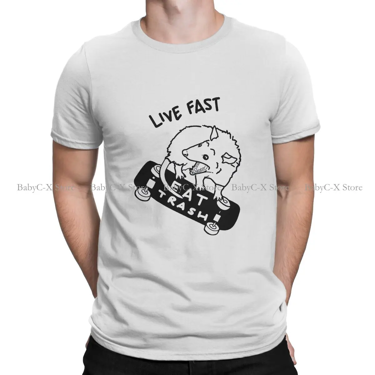 Klassische Runde Kragen T-shirt Essen Müll Live Fast Polyester Basic T Shirt Männer Tops Mode Großen Verkauf