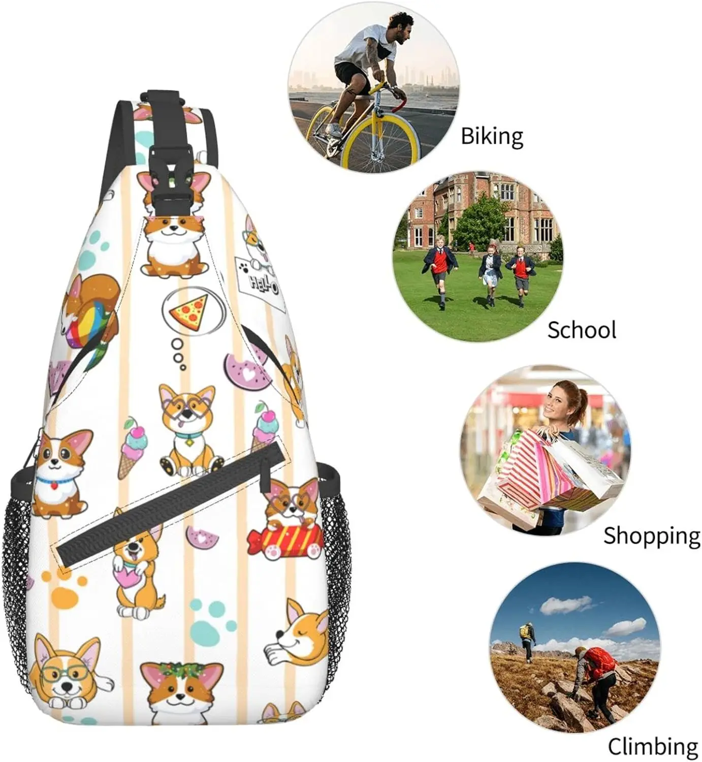 Schattige Corgi Hond Cross Borst Tas Sling Schoudertas Voor Vrouwen Met Meerdere Zakken En Verstelbare Riem Geschikt Voor Dagelijks Reizen