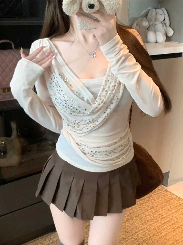 

Slim Fit Long Sleeve T-Shirt Women's Fashionable Elegant Style Autumn Pure Desire Knitted Top High End Feeling Beautiful