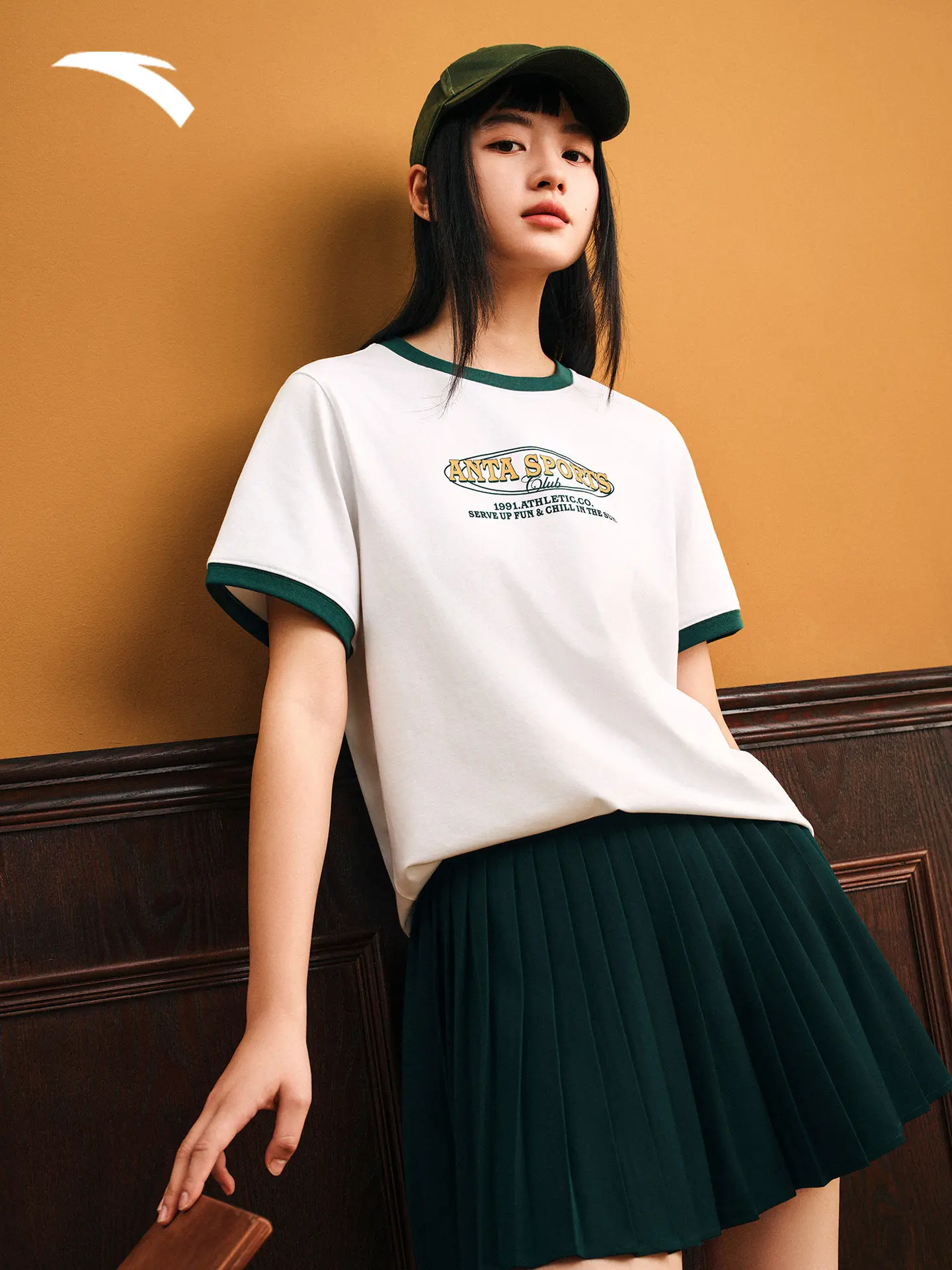 ANTA LENGCUIT Cooling Women's Short Sleeve Casual Round Neck Casual Top with Color Block and College Style