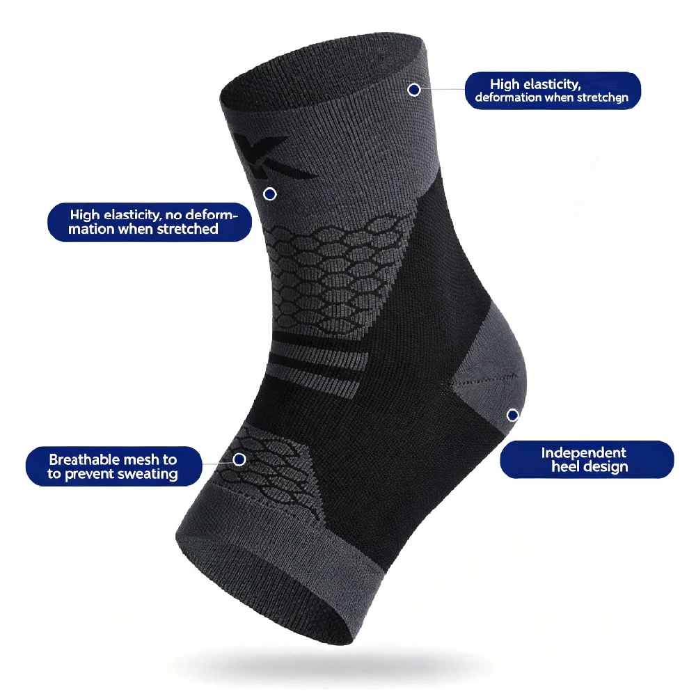 1Pair Ankle Compression Sleeve Socks – Breathable Foot & Ankle Support for Running, Lightweight Stabilizing Wrap for Men Women