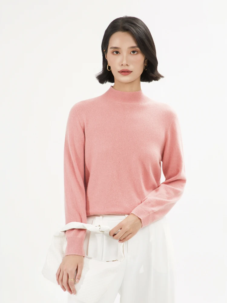 Otoño Invierno suéter de cachemira para mujer jersey básico con cuello simulado Tops de manga larga sin costuras prendas de punto de cachemira 100% respetuosas con la piel