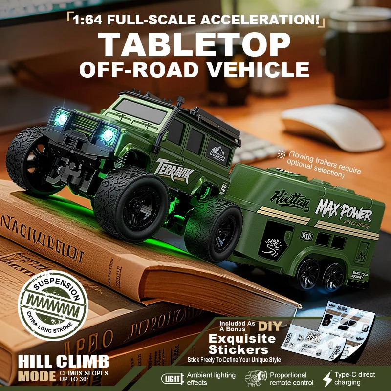 New Product 1: 64 Mini Climbing Remote Control Car with Drag Box Full Scale  Off Road Vehicle Children's Toy Model