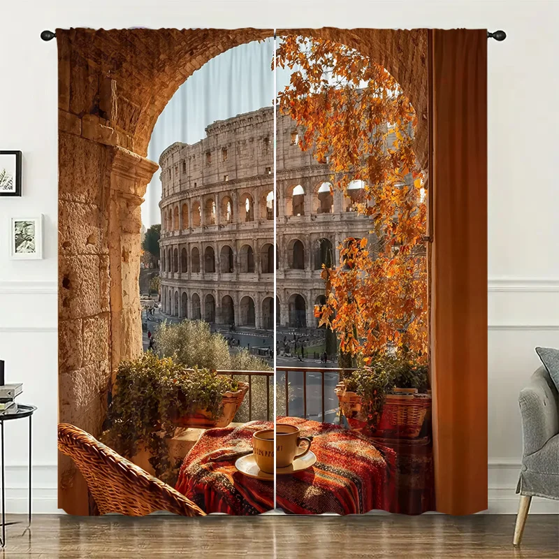Ancient Roman Colosseum curtains, installed using pocket rods, are suitable for bedrooms, living rooms balconies, and decoration