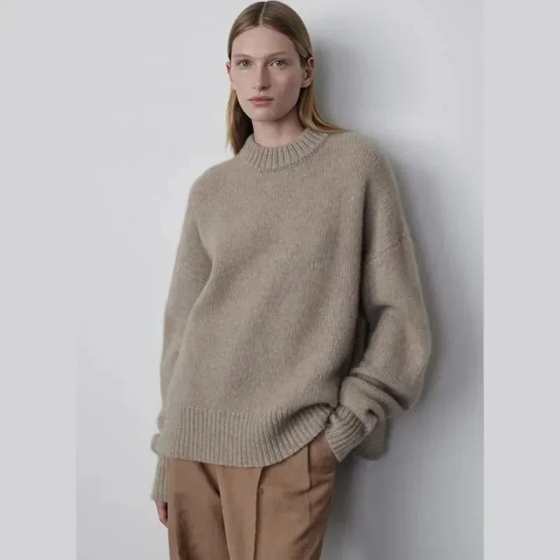 LUXURY Pullover Autumn/Winter Women Half Turtleneck Jumper Knit Wool O-neck Long Sleeve Casual Loose Sweater Classic Style