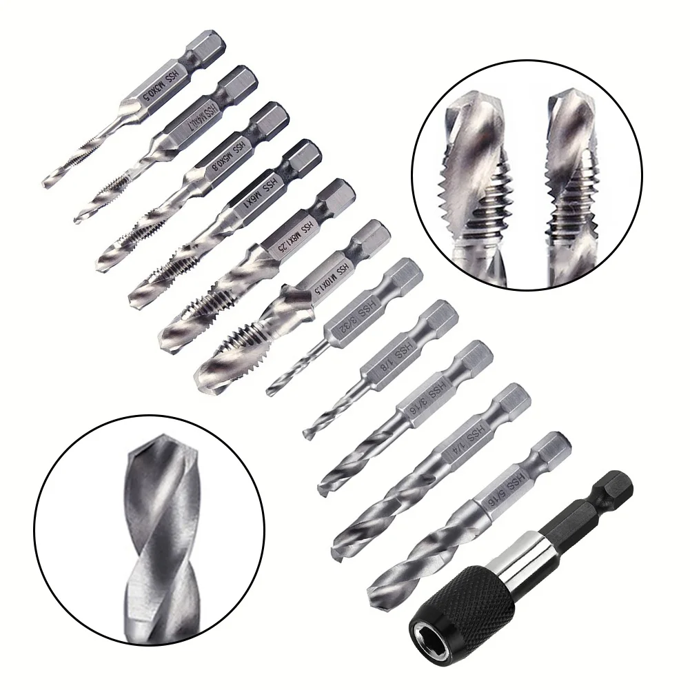 Tap Drills Hex Shank Adapter 10-32NC 12-24NC 13pcs 6-32NC 8-32NC Bit Set Drill And Tap 10-24NC Drill Bits Hex Shank