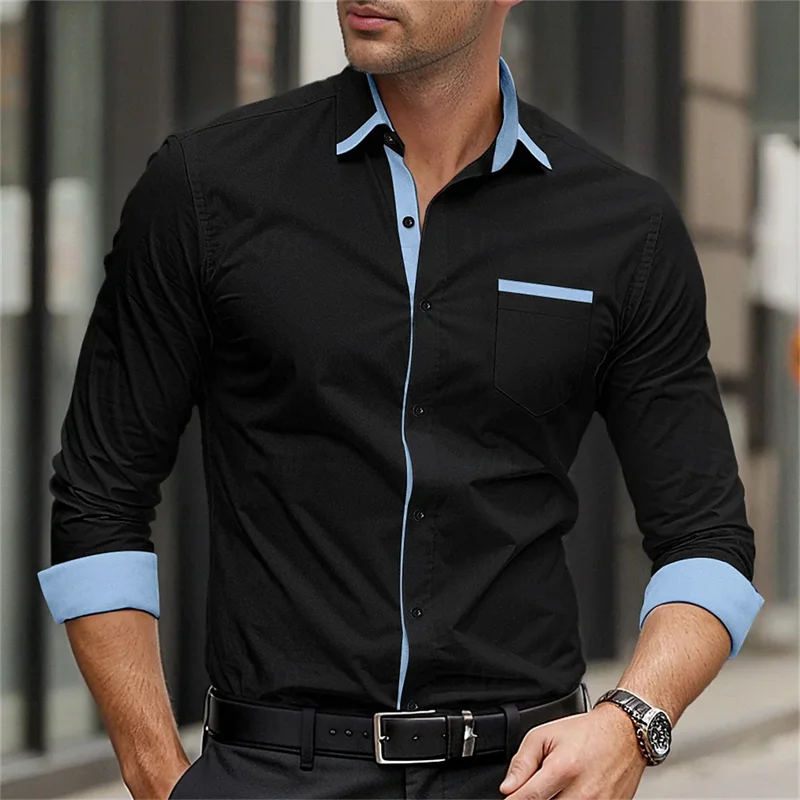 

Outdoor party luxurious printed shirt, business casual long sleeved shirt, collar pocket shirt, comfortable and soft, easy to ma