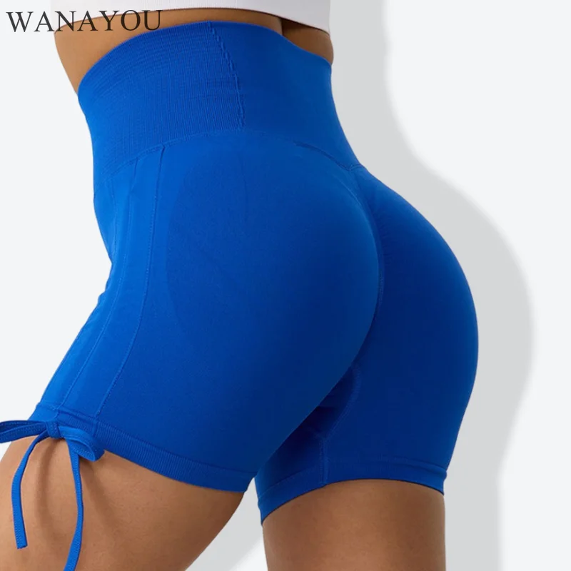 

WANAYOU Summer High Waist Yoga Shorts Sports Tight Workout Short Pants Scrunch Booty Butt Lifting Biker Shorts Gym Leggings