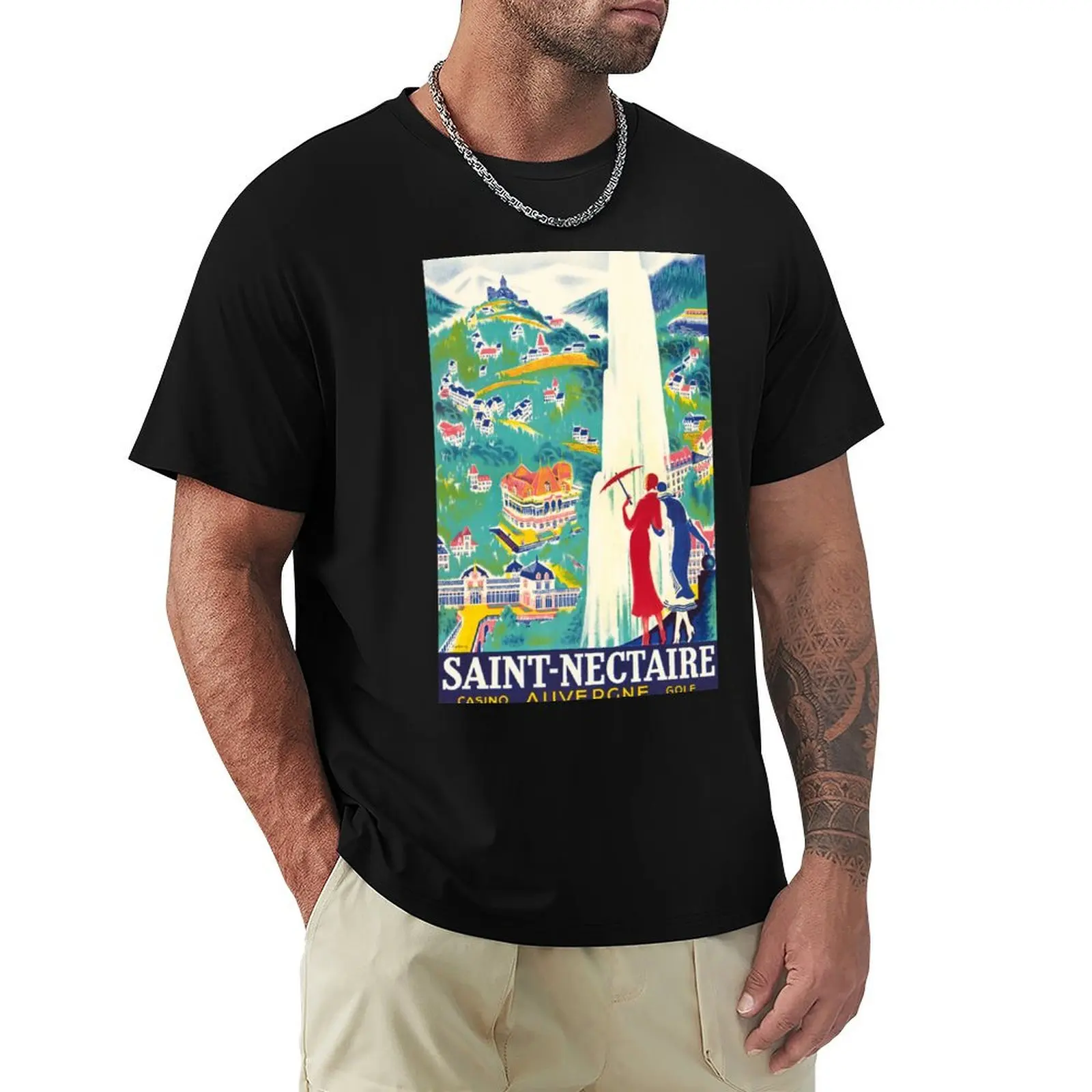 

SAINT NECTAIRE Auvergne Station Du Rein FRANCE Vintage Travel Poster T-Shirt custom shirt summer shirt plain black t shirts men