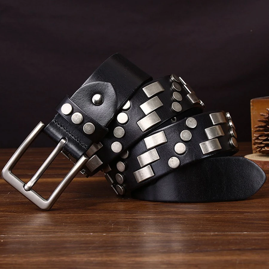 

Genuine Leather Pin Buckle Belt Men's First Layer of Cowhide Belt Copper Buckle Thick Retro Youth Cowhide Belt 3.8cm