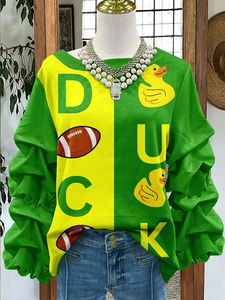 

Cute Ducks Print Pleated Sweatshirt