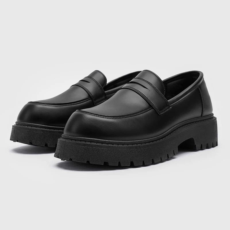 Loafers Men Leather Shoes Thick-soled British Style Black Formal Business Shoes Fashion Luxury Slip-On Casual Shoes