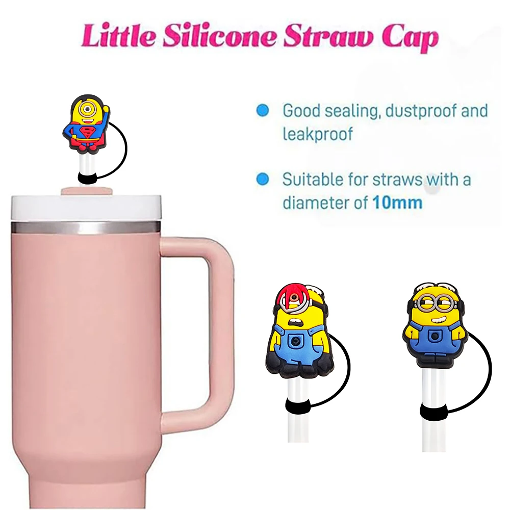 1-32pc Miniso Minion Straw Cover Cap for Reusable Drinking Dust Cap Glas Cup Accessories,Straw Toppers 10mm Silicone Straw Cover