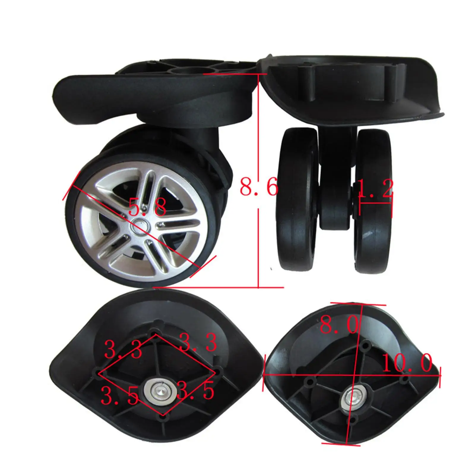 Luggage Replacement Wheels, Durable Quiet Double Row Wheel, Casters for Carrier Parts