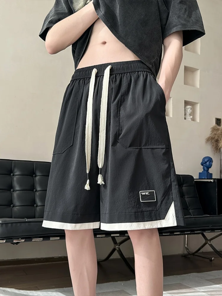 

Мужские летние тонкие повседневные спортивные брюки свободного кроя, быстросохнущие, прямые, в американском уличном стиле, длиной до колена, для отдыха