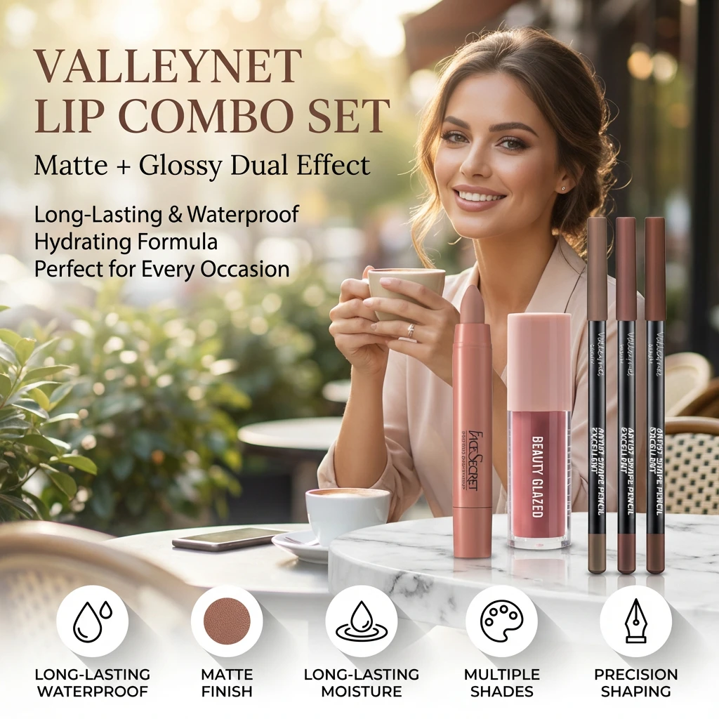 5 قطعة مجموعة كومبو الشفاه النهائية ماتي أحمر الشفاه السائل بطانة الشفاه + زيت ملمع الشفاه طويلة الأمد مقاوم للماء مجموعة الشفاه عارية الشفاه كومبو #3