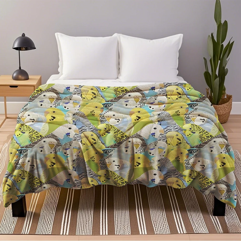 

Flannel Soft Blankets Budgie Parakeets With Wrinkle-Resistant Coastal Pattern Bedcover Throw Blanket Blanket For Seniors Car