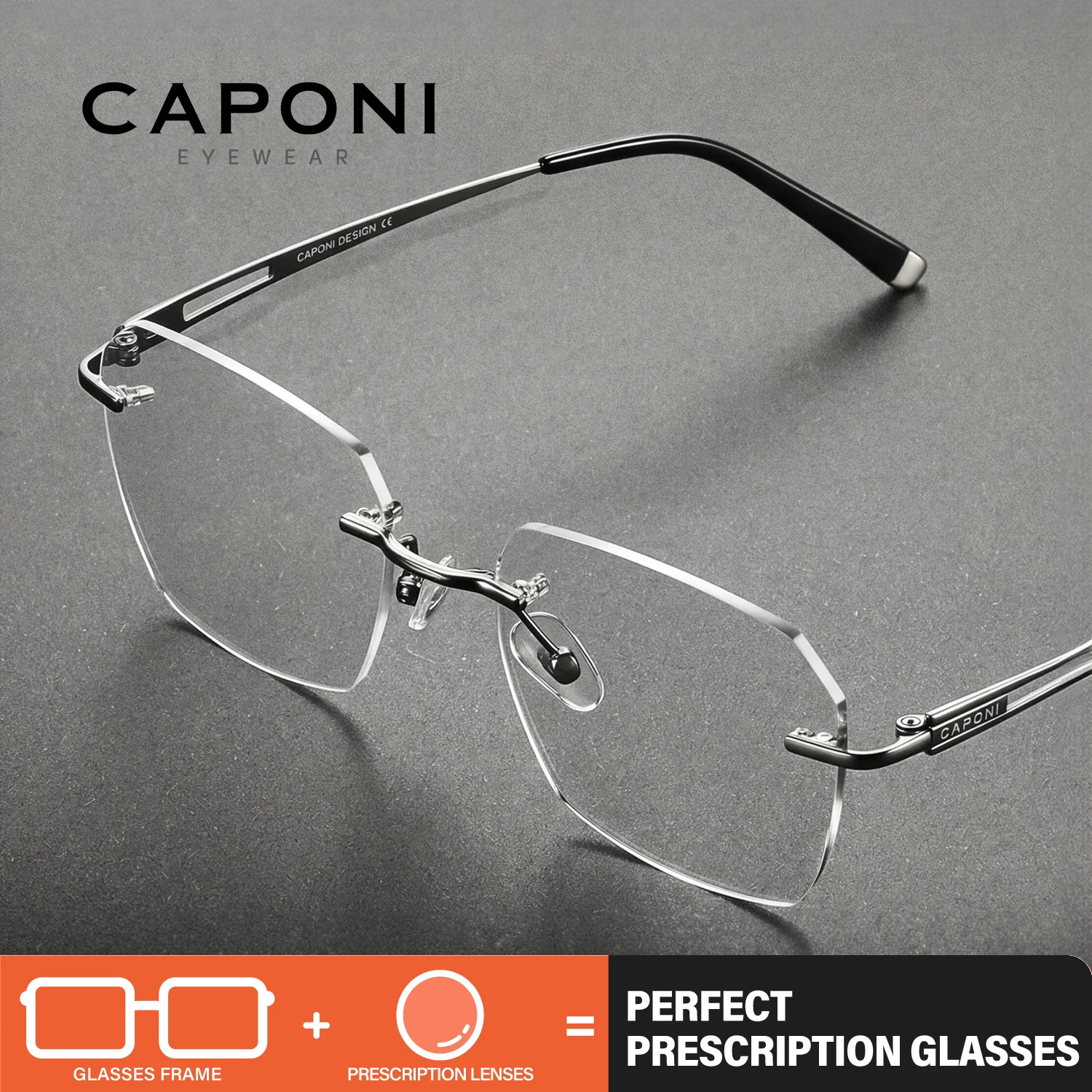 CAPONI – lunettes de prescription pour hommes, Design Original, en titane pur, sans monture, pour myopie, anti-rayons bleus, lunettes progressives, PJ36408