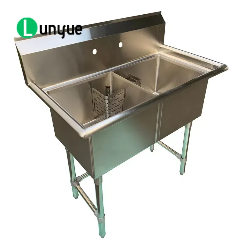 Heavy Duty Double Bowl Kitchen Sink Brushed Stainless Steel Industrial Commercial Restaurant Sink Durable Large Capacity