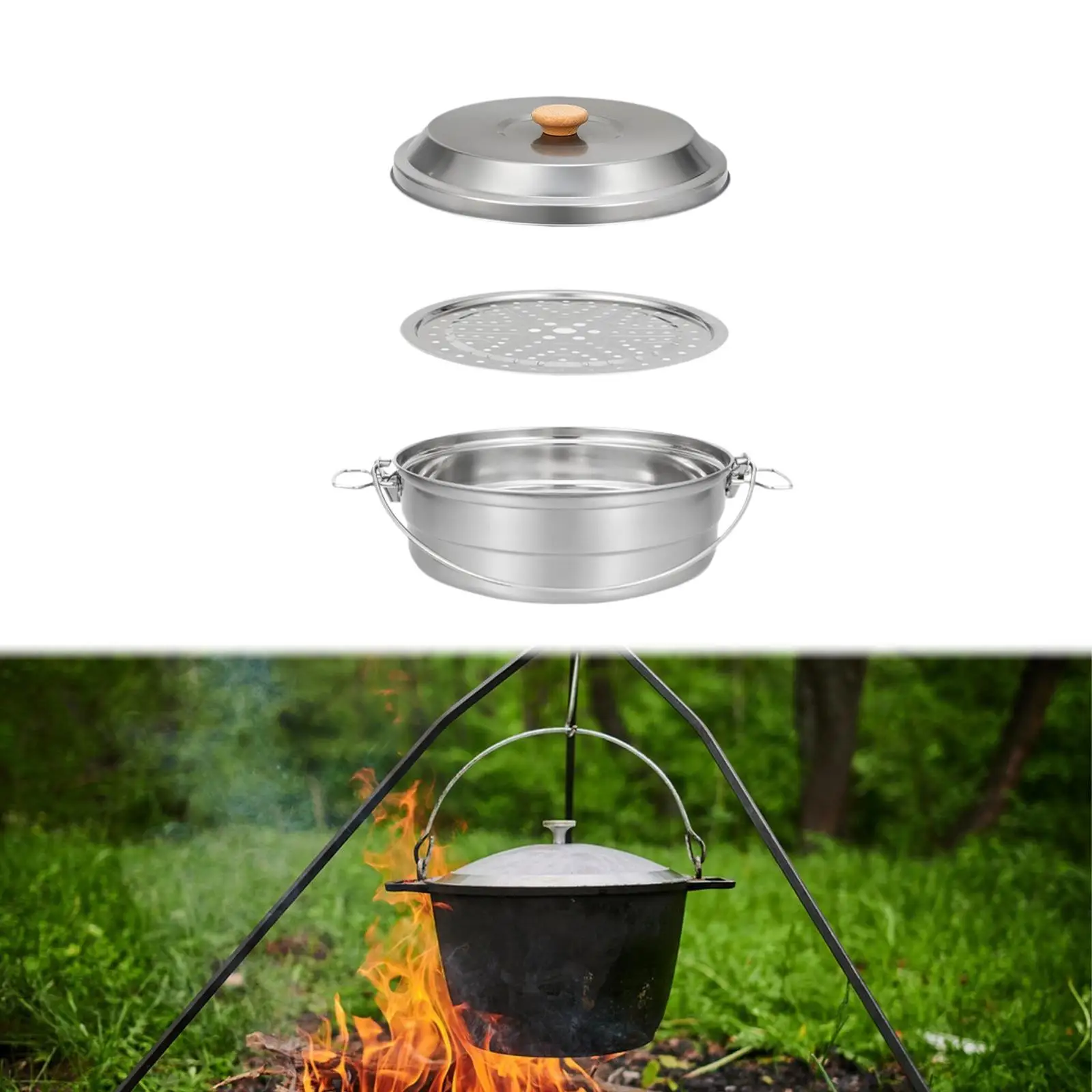

Camping Steamer Pot with Lid Lightweight Stockpot for Kitchen Picnic Outdoor