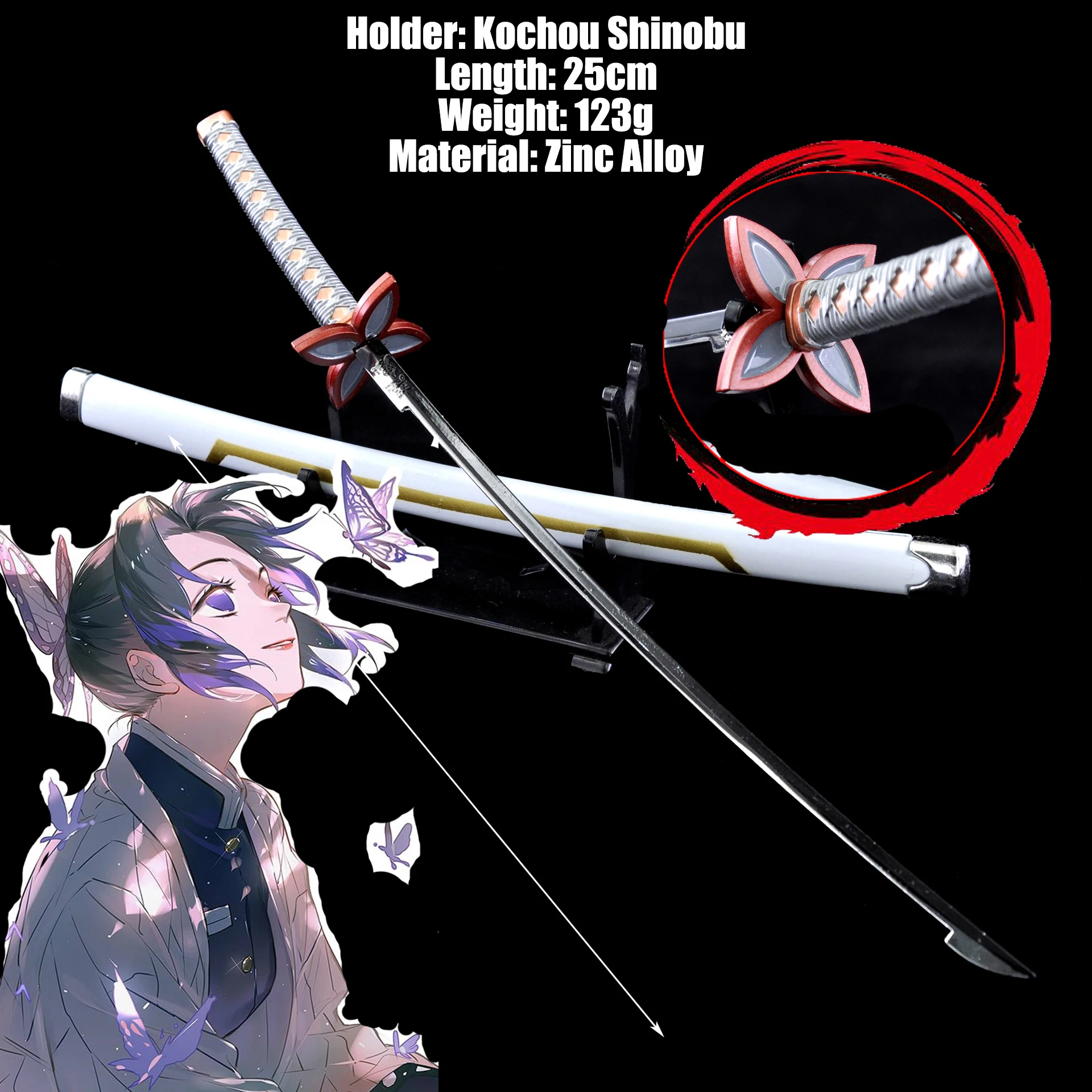 25cm Metal Katana Kamado Tanjirou Demon Slayer: Kimetsu No Yaiba Anime Peripherals Weapon Model 1:6 Doll Equipment Home Ornament