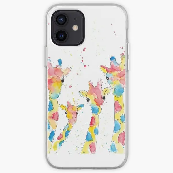 Family Of Four Vibrant Rainbow Giraffes  Phone Case Customizable for iPhone 11 12 13 14 Pro Max Mini 6 6S 7 8 Plus X XS XR Max