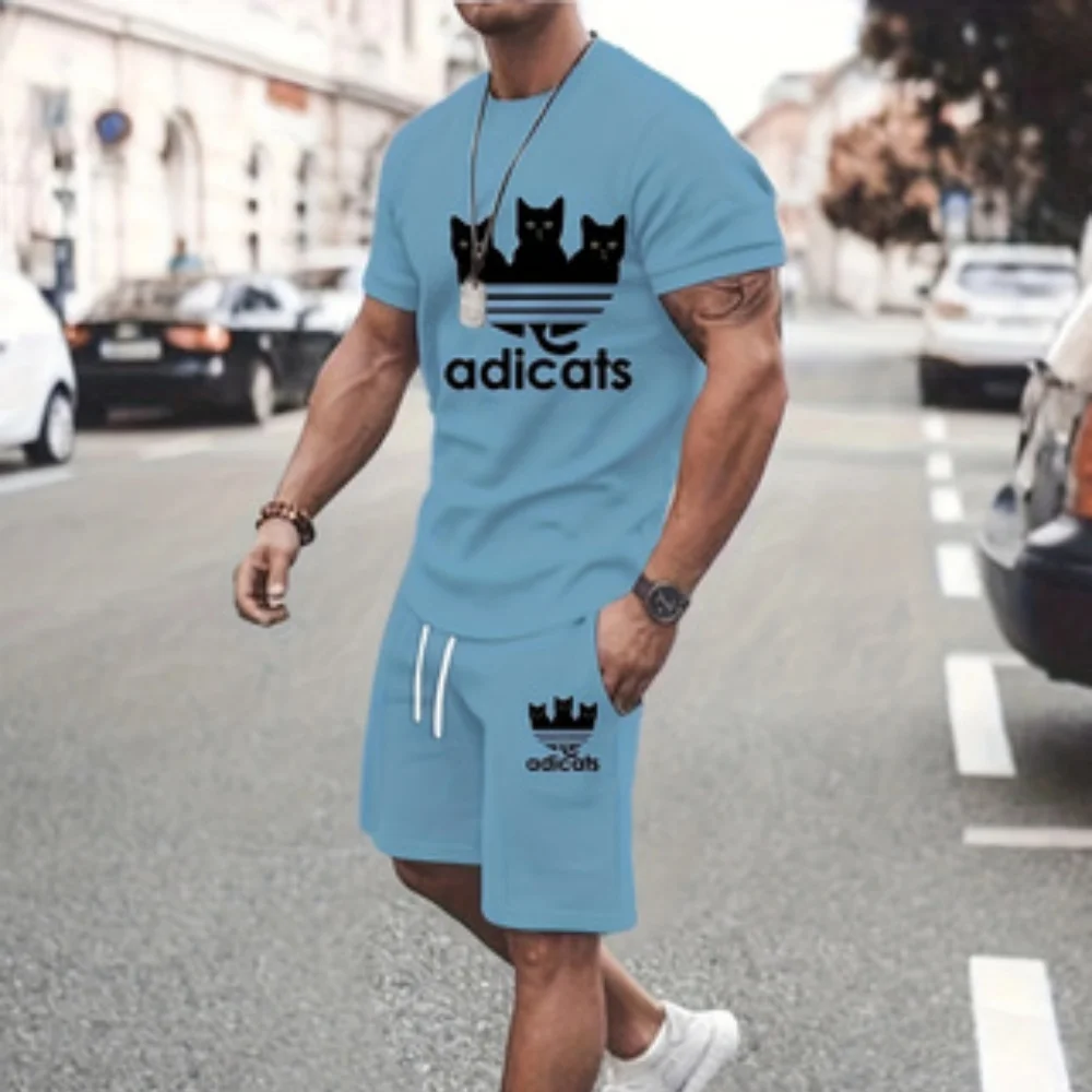 Conjuntos de 2 piezas con estampado 3D, conjunto de chándal de verano para hombre, ropa deportiva de manga corta, ropa de calle, camiseta de moda, pantalones cortos, traje