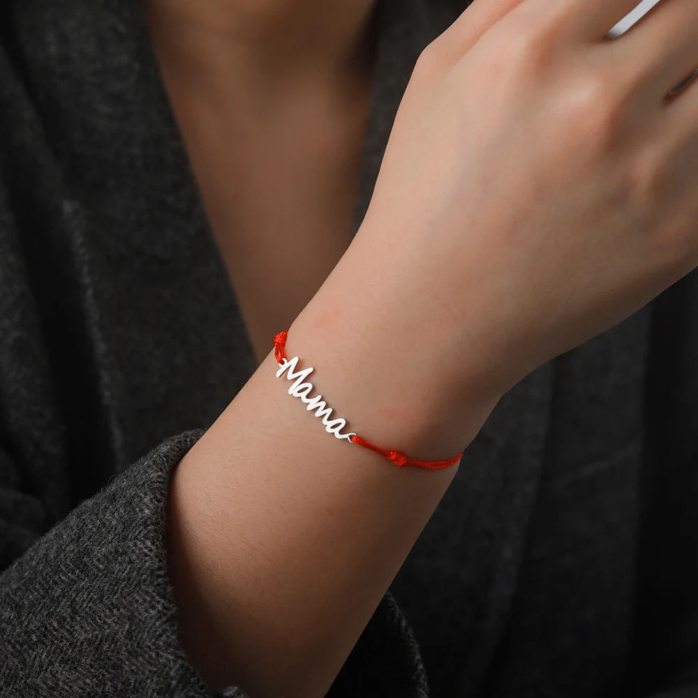 COOLTIME Mama-Buchstabe, Wachsseil, verstellbare Armbänder zur Hand, Edelstahl, Mama-Armband für Frauen, Schmuck, Muttertagsgeschenk – Detail 10