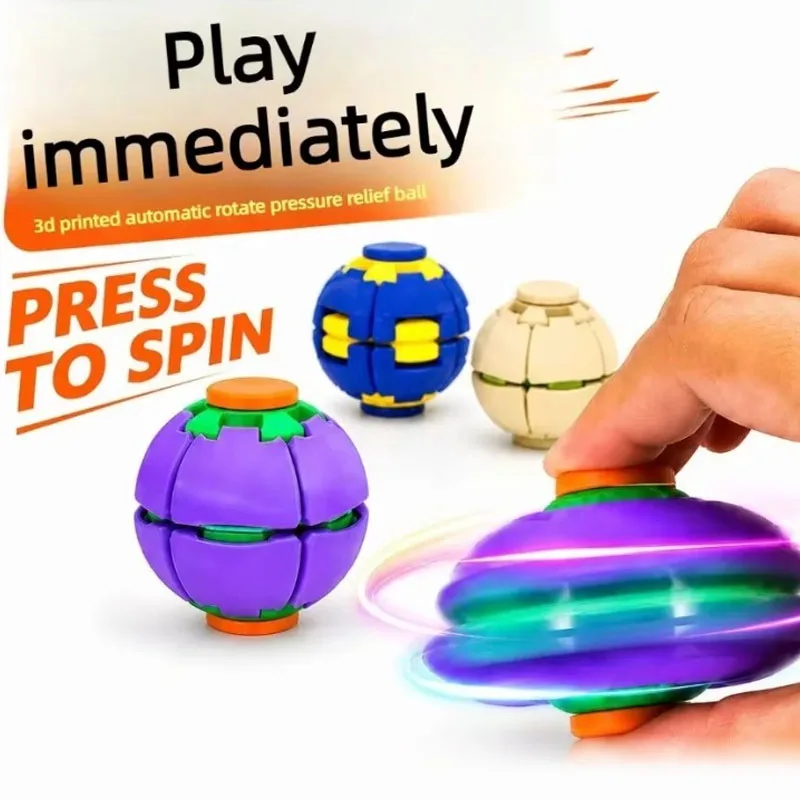 1PC Stress Relief Transforming Ball Fidget Toy 2 in 1 Press Spin Fidget Spinner Finger Turntable for Adults Kids Desk Anxiety Re