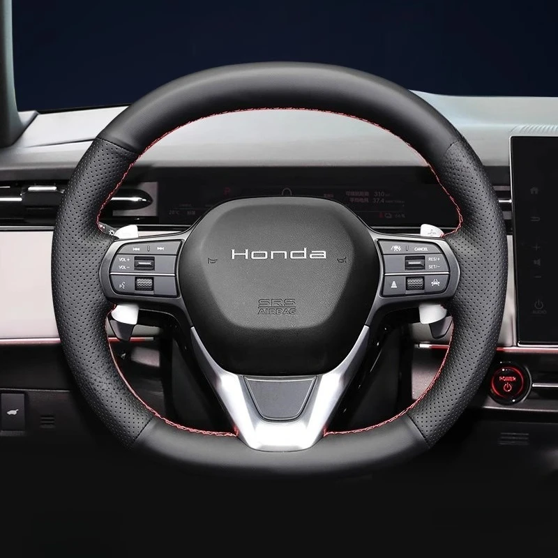 

Сшитый вручную черный чехол на руль автомобиля из натуральной кожи для Honda E: NS2 2023-2025, автозапчасти