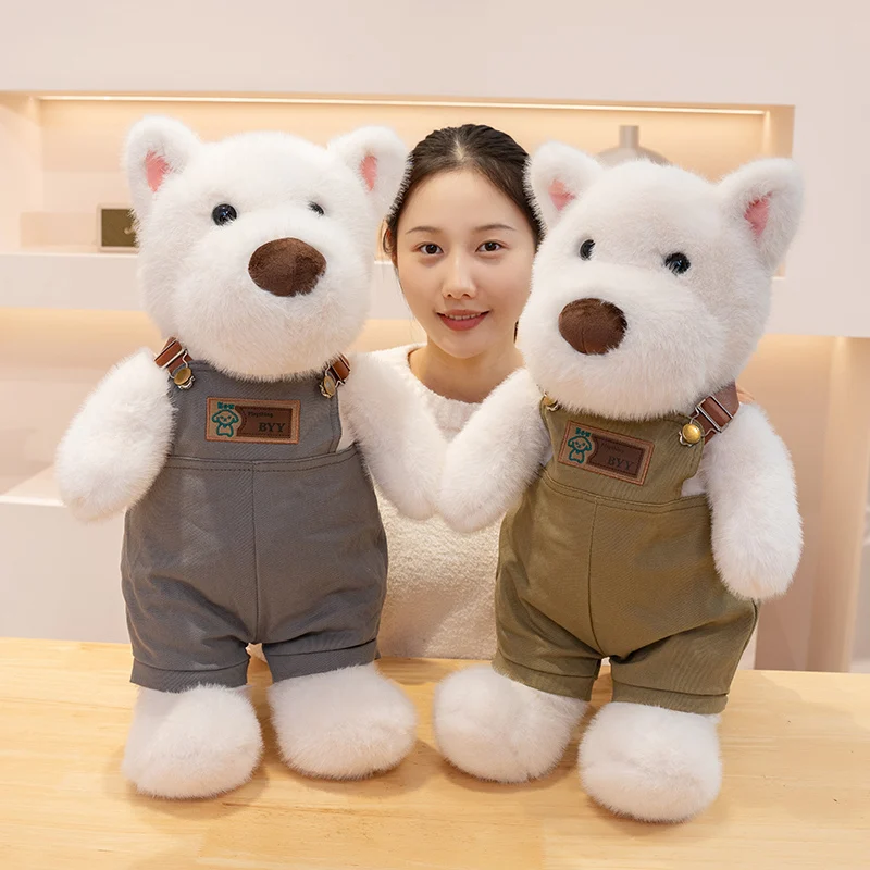 30-55 Cm Cartoon Pluizige Westerse Hoogland Hond Knuffels Kawaii Knuffeldier Overalls Puppy Baby Slapen Kussen voor Meisjes Gift