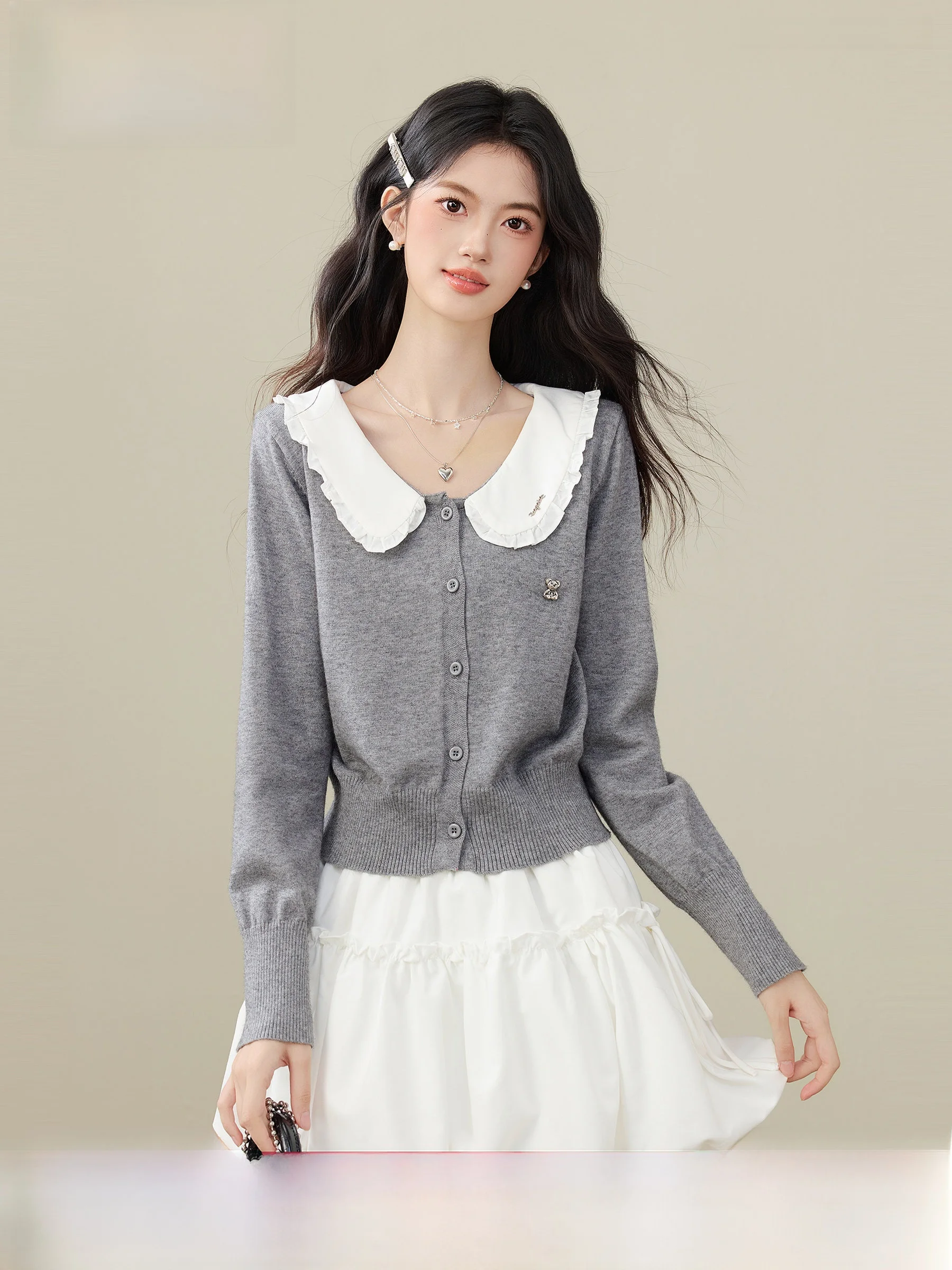 

ay Knitted Sweater Unique Beautiful Doll Collar Two Piece Set for Women Casual Sle Loose Fit Long Sve Autumn Winter