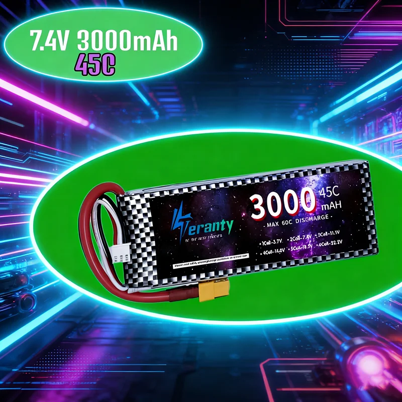 7.4V 3000mAh 45C Lipo Battery for WLtoys 124018 124019 124017 124028 RC High Speed Car Truck Replacement Power Pack 1-3pcs