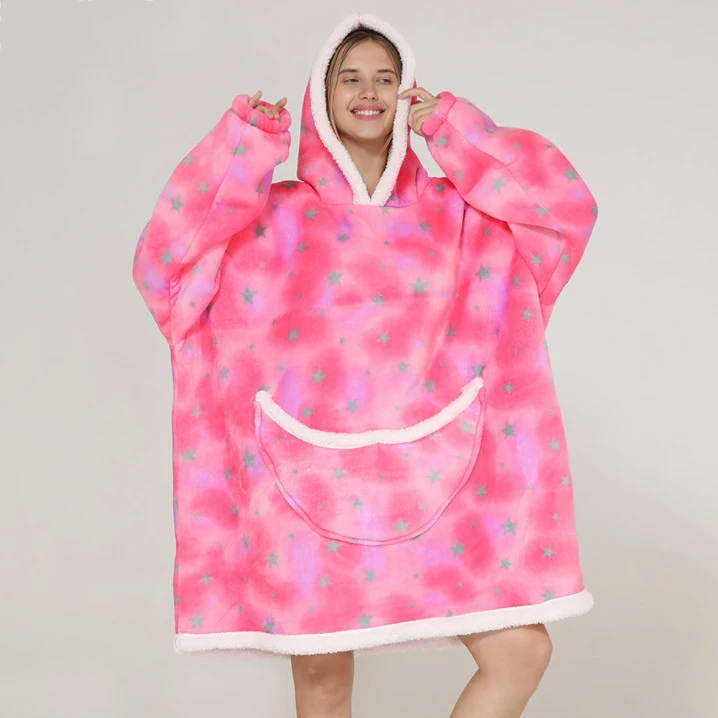 Winter Novelty Flannel Robe Large Size Hooded Nightgown Sleepwear Thickened Warm Coral Fleece Lazy Blankets Loose Home Dress