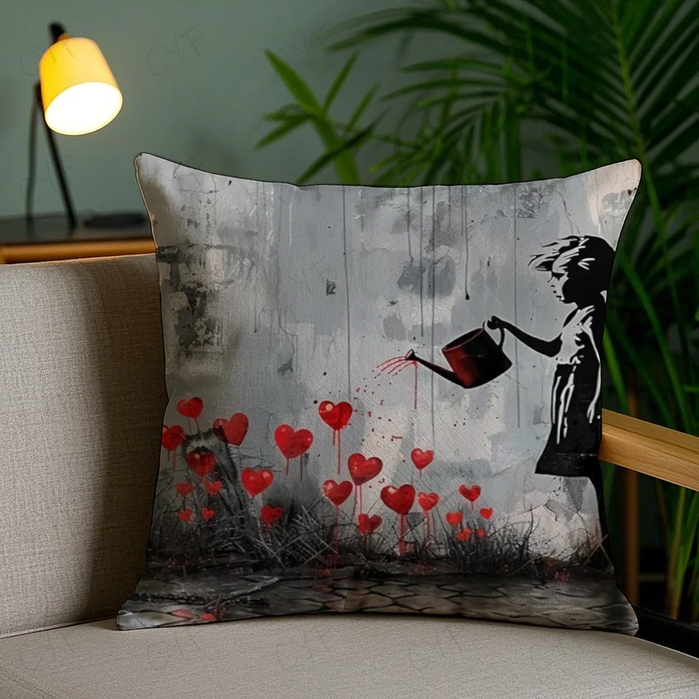 Double Sided Banksy Flower Thrower Pillow Cover, Iconic Protest Art for Urban Loft Bedrooms and Creative Workspace Accents