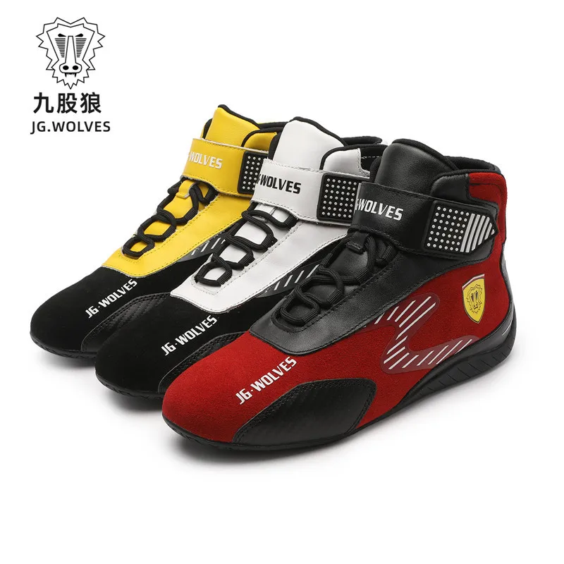 Genuine Leather Karting & Motocross Boots Flame Retardant Anti-Slip Racing Shoes Off-road Four Seasons Waterproof Boats