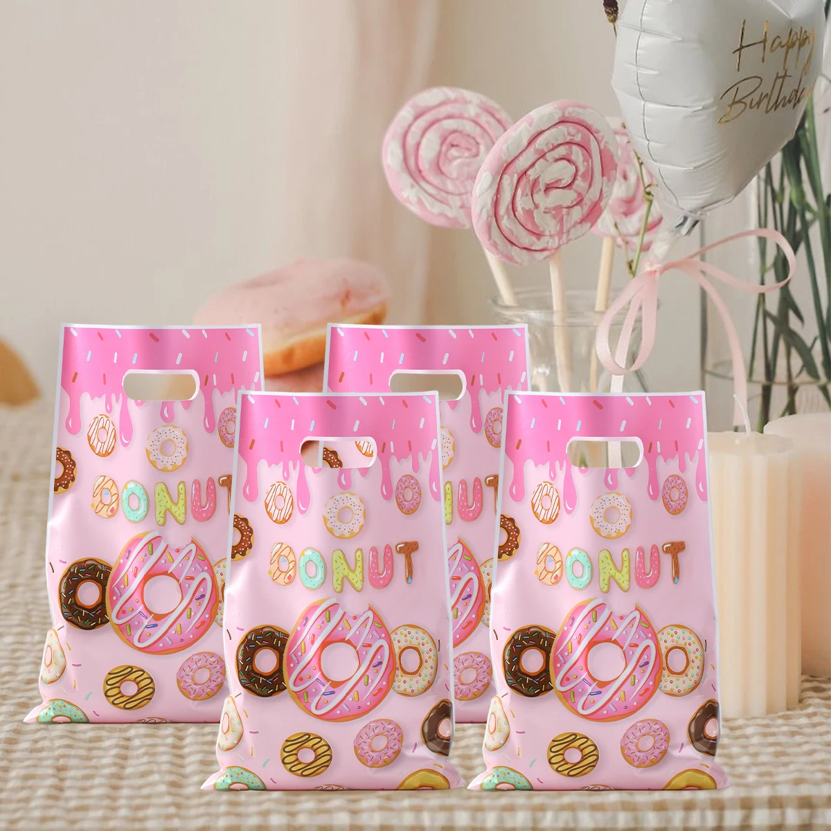 10/25/50pcs Donut Handbag Gift Candy Packing Bags Donut Theme Birthday Party Decor Kids Baby Shower Candy Bar Party Supplies