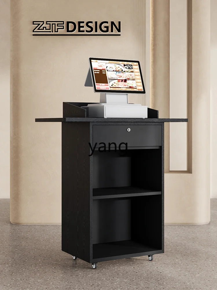 LMM Black Wood Grain Shopping Guide Shop Door Reception Desk Mobile Information Desk with Wheels