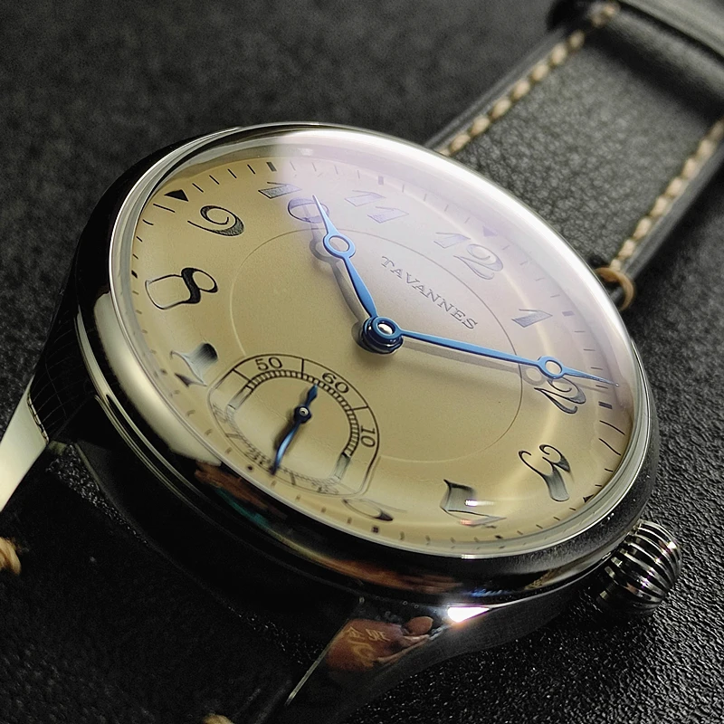 Men's 40MM Manual Mechanical Watch, Tabon Pocket Watch Face, Seagull ST3621, Jones Sword Vintage Business Men's Genuine Leather