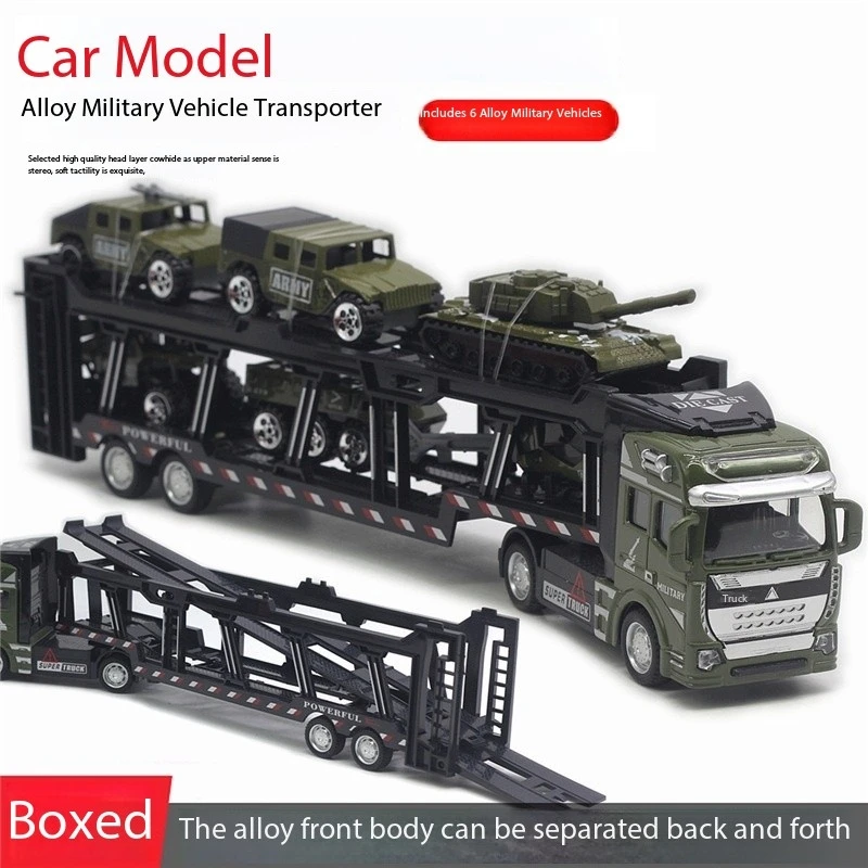 1 set, alloy military vehicle transport vehicle (with 6 sub-vehicles) toy set, with return force function, gift toy model gift,