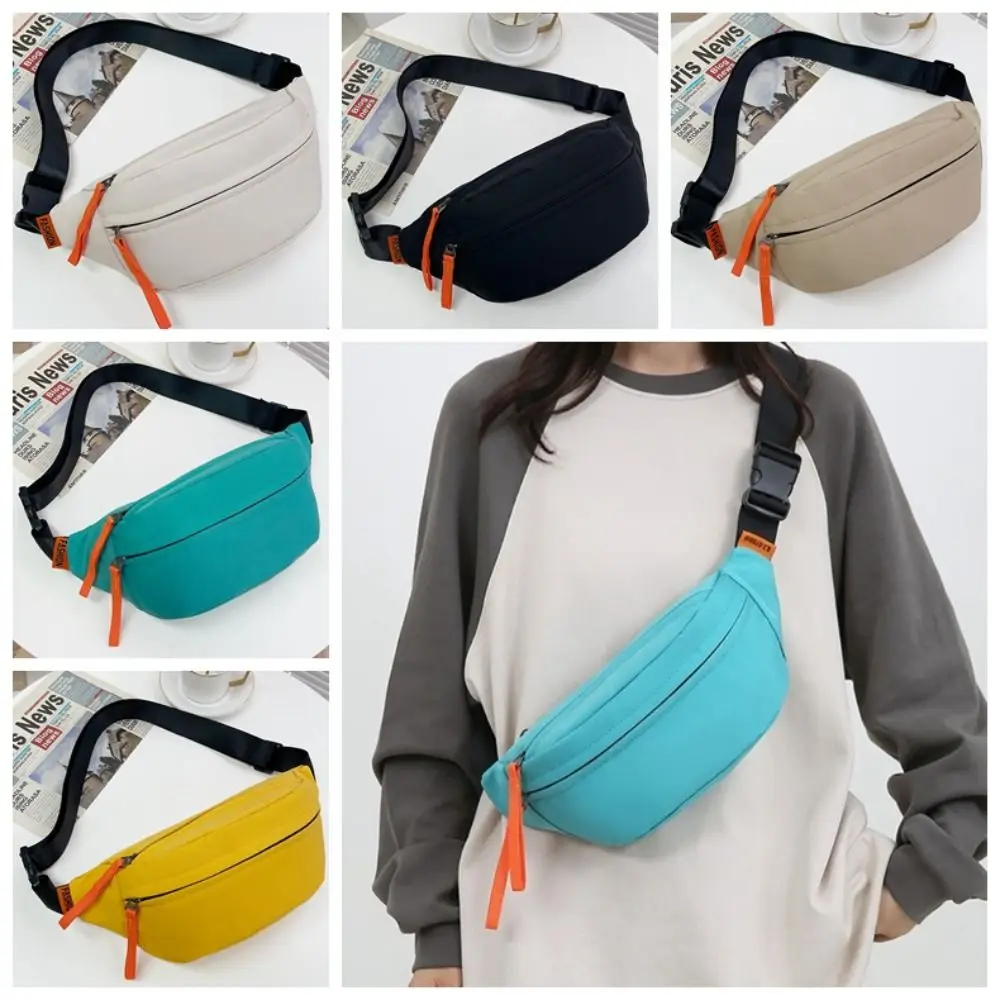 

Solid Color Nylon Waist Bag Multi-pocket Large Capacity Men Chest Bag Banana Bag Adjustable Shoulder Strap Diagonal Shoulder Bag