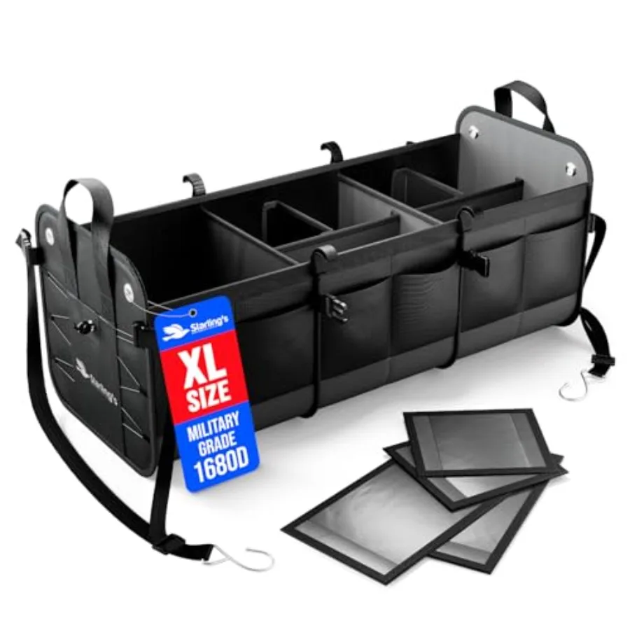 

Car Trunk Organizer Large Collapsible Storage Box with Adjustable Compartments HeavyDuty Cargo Organizer for SUV Truck Car NonS